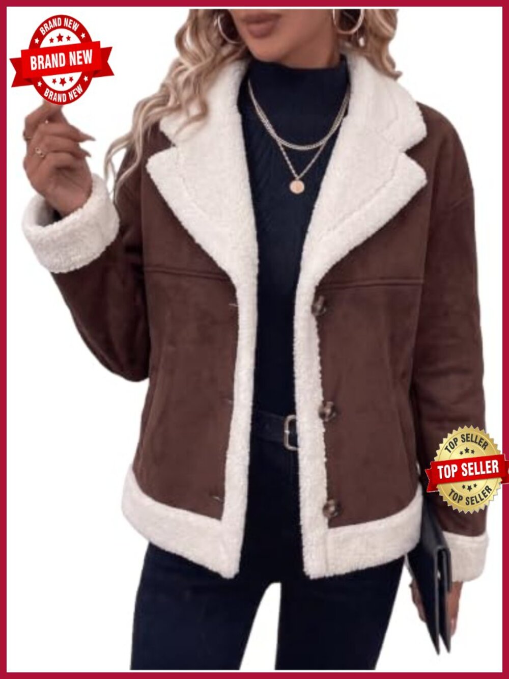 Faux Suede Cropped Bomber Jacket Shearling Lined Sherpa Trim Winter Coat